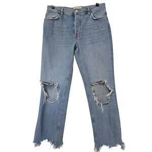 We The Free Straight Jeans Women's 28 Blue Button Fly Mid Rise Crop Distressed